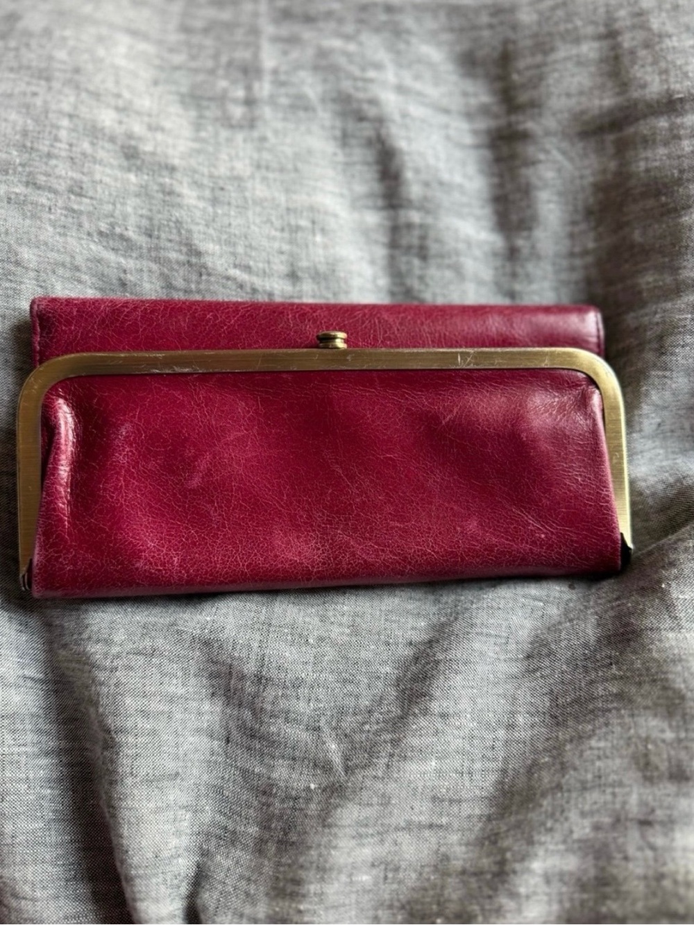 HOBO Burgundy Leather Kiss-Lock Clutch Wallet